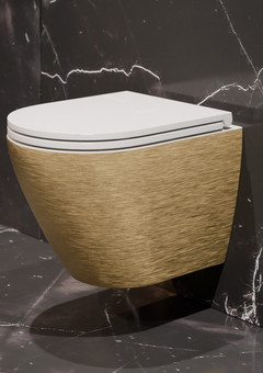 фото Унитаз подвесной K704G золотой безободковый, сиденье тонкое ДП, крепления