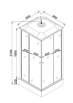 фото ДК EvaGold квадрат F901WS-Q (90*90, низ.под., рифл. стек., бел. стен., хром матовый проф. 4к.)