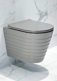 фото Унитаз подвесной K703GM серый матовый безободковый, сиденье тонкое ДП, крепления