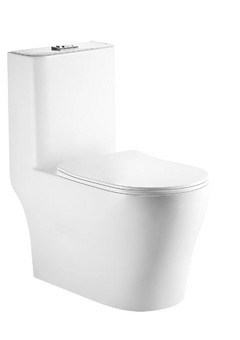 фото Унитаз-моноблок T1085 безободковый круговой смыв, сиденье тонкое ДП, арматура (с гофрой и подводкой)