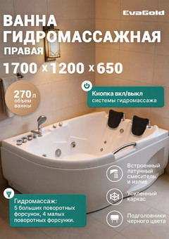 фото Ванна ГМ 1200*1700*650 с насосом OLB-807 R с переливом