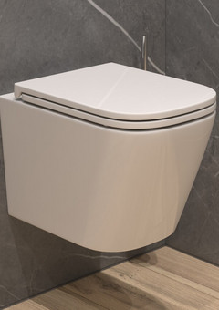 фото Унитаз подвесной K53 безободковый, сиденье тонкое ДП, крепления